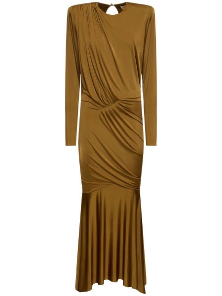 Drapované saténové dlouhé šaty s výrezom na chrbte Alexandre Vauthier hnedá