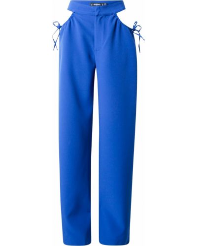 Jednofarebné nohavice s vysokým pásom na zips Missguided - modrá