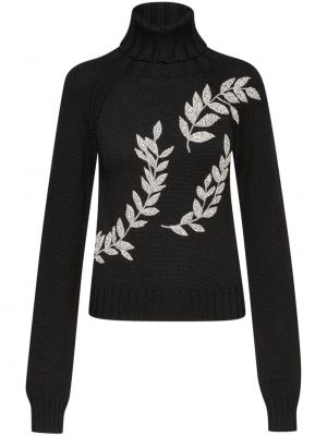 Vlnený sveter s výšivkou Oscar De La Renta čierna