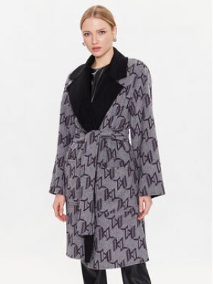 Palton de lână Karl Lagerfeld negru