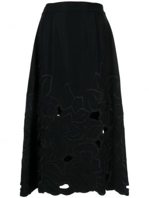 Midi suknja s cvjetnim printom Elie Saab crna