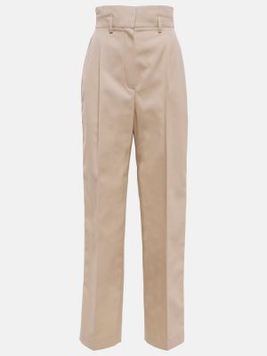 Bavlněné rovné kalhoty s vysokým pasem Alaã¯a béžové