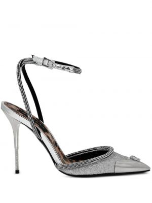 Pantofi cu toc din piele Philipp Plein argintiu