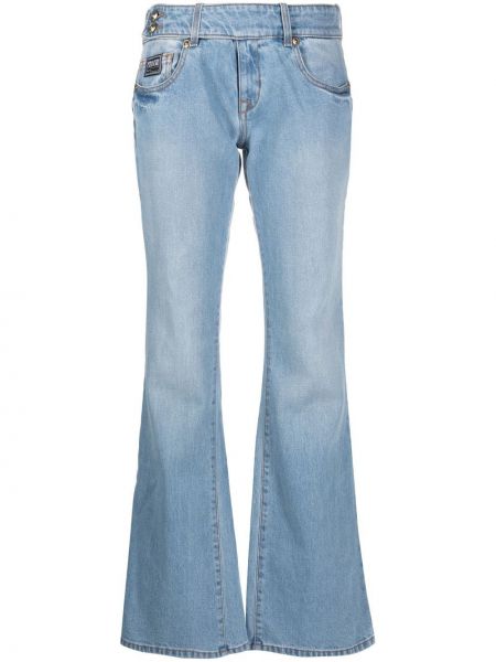 Proste jeansy bawełniane z paskiem Versace Jeans Couture - niebieski