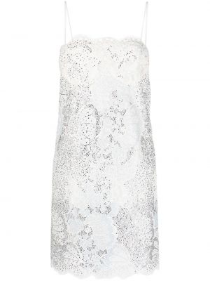 Коктейлна рокля с дантела с кристали Ermanno Scervino бяло
