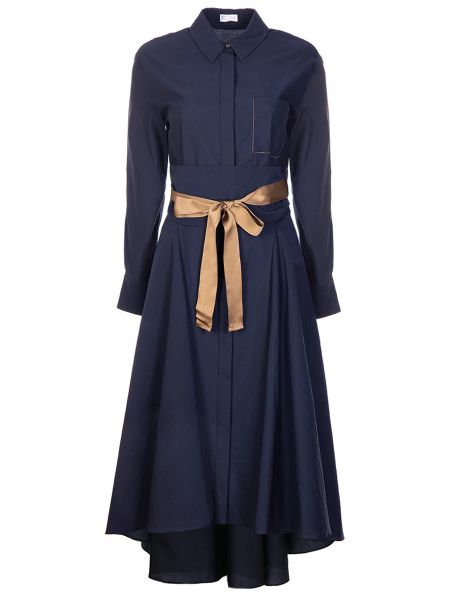 Хлопковое платье миди Brunello Cucinelli синее