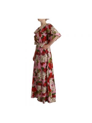 Jedwabna sukienka długa w kwiatki Dolce And Gabbana różowa