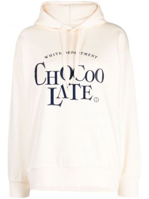 Kokvilnas kapučdžemperis ar izšuvumiem Chocoolate balts