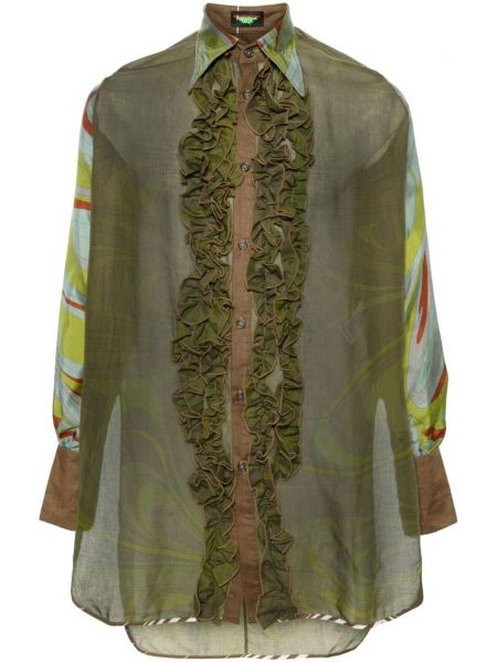 Прозрачна риза с принт с абстрактен десен Frederik Taus зелено