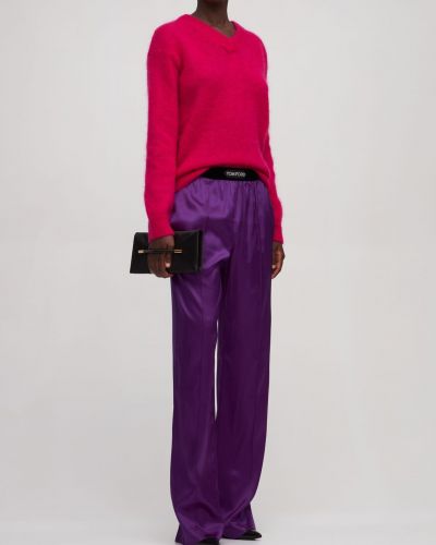 Pantaloni din satin de mătase Tom Ford violet