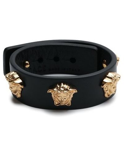 Кожаный браслет Versace, черный