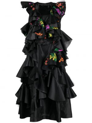 Kvetinové šaty s výšivkou s volánmi Comme Des Garçons Comme Des Garçons čierna