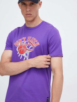Памучна тениска с дълъг ръкав с принт Puma виолетово