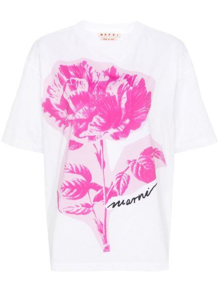 Kokvilnas t-krekls ar ziediem ar apdruku Marni