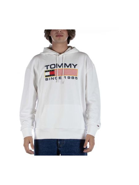 Bluza z kapturem bawełniana z nadrukiem Tommy Hilfiger biała