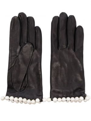 Rękawiczki z perełkami skórzane Manokhi czarne