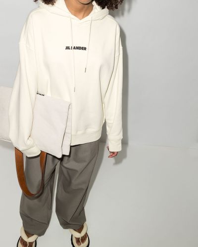 Bluza z kapturem z nadrukiem Jil Sander biała