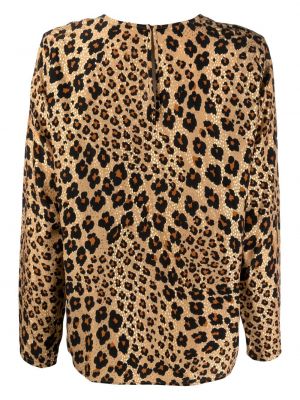 Leopardí hedvábný top s potiskem Yves Saint Laurent Pre-owned hnědý