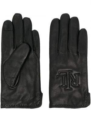 Kožené rukavice s výšivkou Lauren Ralph Lauren čierna