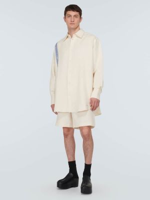 Camisa de lino de algodón a rayas Jw Anderson blanco