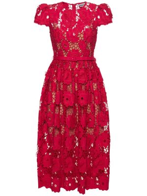 Krajkové bavlněné midi šaty Self-portrait červené