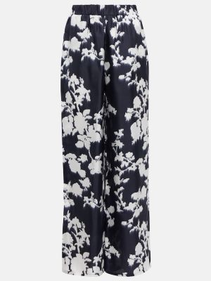 Pantalones rectos de seda de flores Max Mara azul