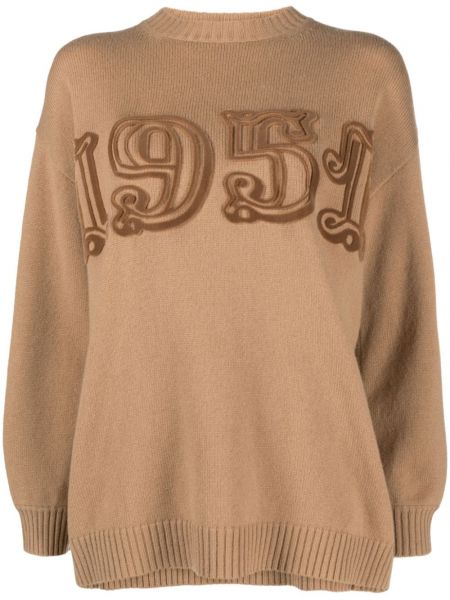 Kašmírový vlněný svetr s kulatým výstřihem Max Mara hnědý