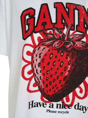 Kokvilnas t-krekls ar apdruku džersija Ganni balts