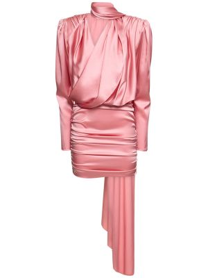Jedwabna satynowa sukienka mini drapowana Magda Butrym różowa