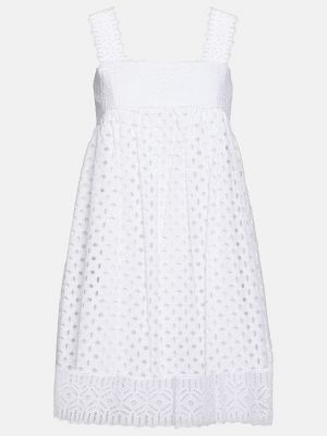 Хлопковое платье мини с вышивкой Tory Burch белое