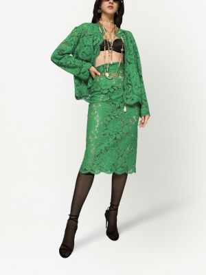 Nėriniuotas gėlėtas midi sijonas Dolce & Gabbana žalia