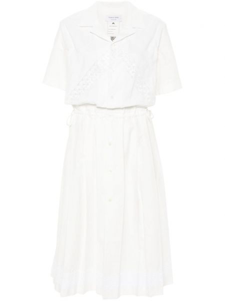 Памучна рокля с дантела Marine Serre бяло
