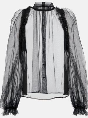 Przezroczyste bluzka z falbankami z długim rękawem Noir Kei Ninomiya - сzarny