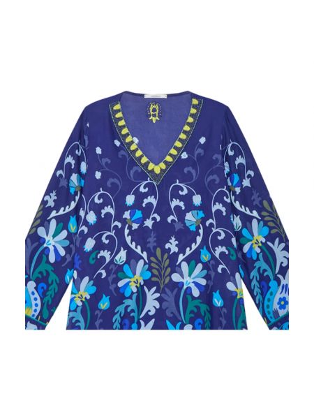 Camisa con bordado de flores con escote v Maliparmi azul
