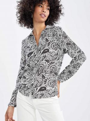 Bluza na točke s printom s v-izrezom Defacto siva