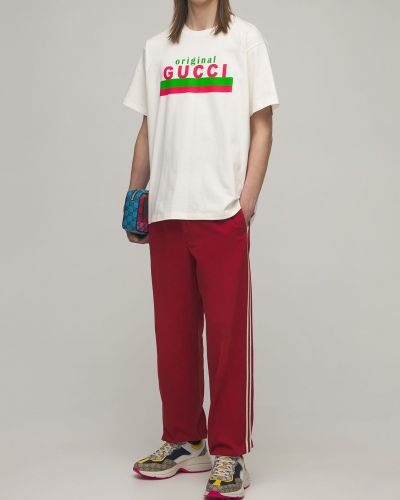 Kokvilnas t-krekls ar apdruku Gucci balts