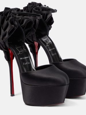 Сатенени полуотворени обувки на платформе Christian Louboutin черно
