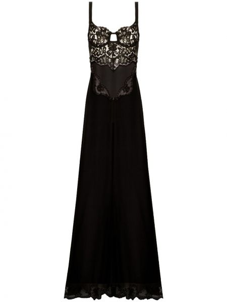 Svilena obleka s čipko Dolce & Gabbana črna