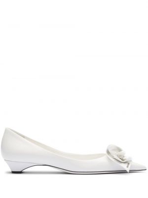 Кожени полуотворени обувки на цветя Prada бяло