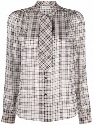 Карирана блуза с панделка Saint Laurent черно