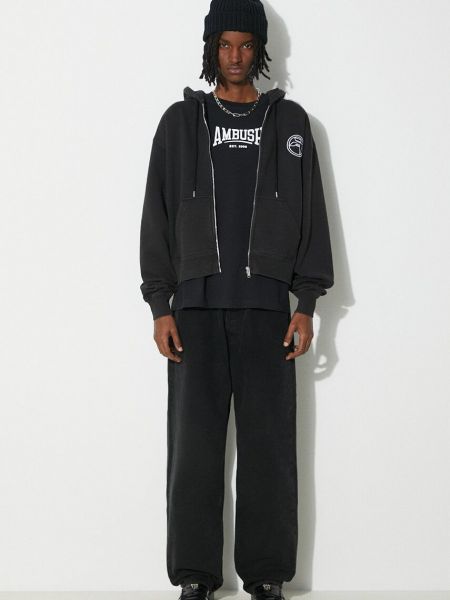 Pamučna hoodie s kapuljačom s vezom s patentnim zatvaračem Ambush crna