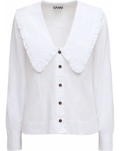 Camisa de algodón Ganni blanco
