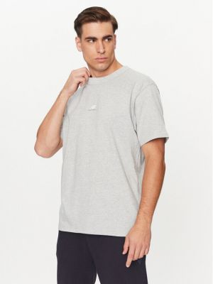 Bavlnené priliehavé tričko s krátkymi rukávmi New Balance sivá