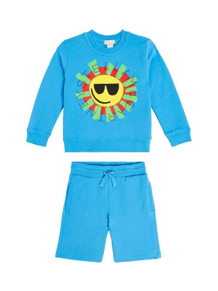 Trykt bomull shorts for gutter Stella Mccartney Kids blå