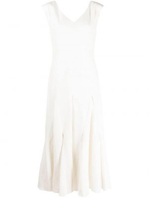 Hodvábne ľanové midi šaty s vzorom argyle Voz biela
