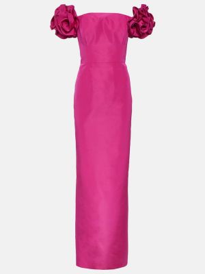 Jedwabna sukienka długa Carolina Herrera różowa