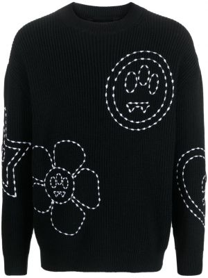 Dzianinowy haftowany sweter w kwiatki Barrow czarny