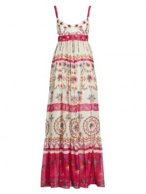 Льняное длинное платье с принтом Saloni