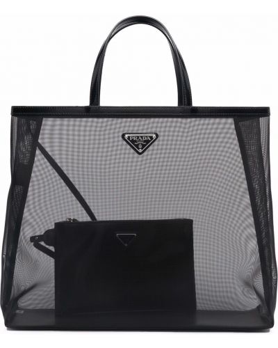 Mesh shoppingbag Prada svart