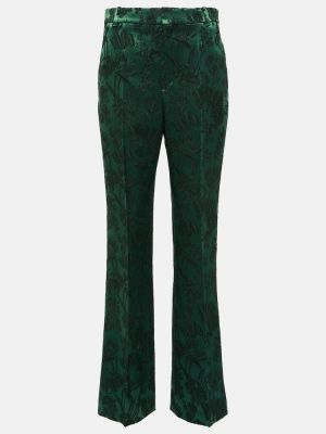 Pantaloni cu picior drept de lână de mătase slim fit Chloã© verde